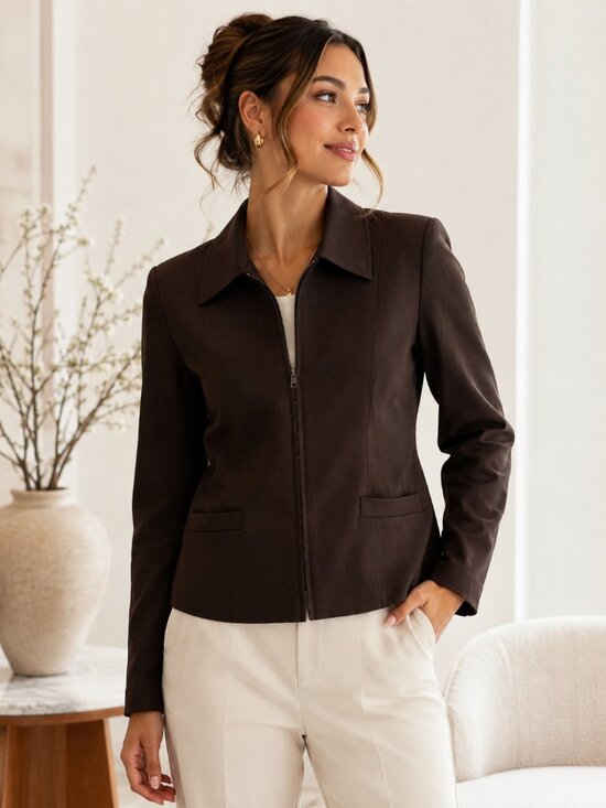 Liz Claiborne Jackets & Blazers - Liz Claiborne Chocolate Brown Zip Jacket Petite 8